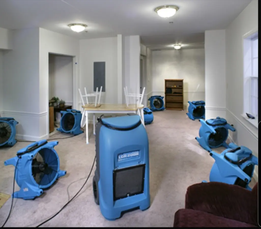 Air movers and dehumidifier setup for Water Damage Restoration in Paradise